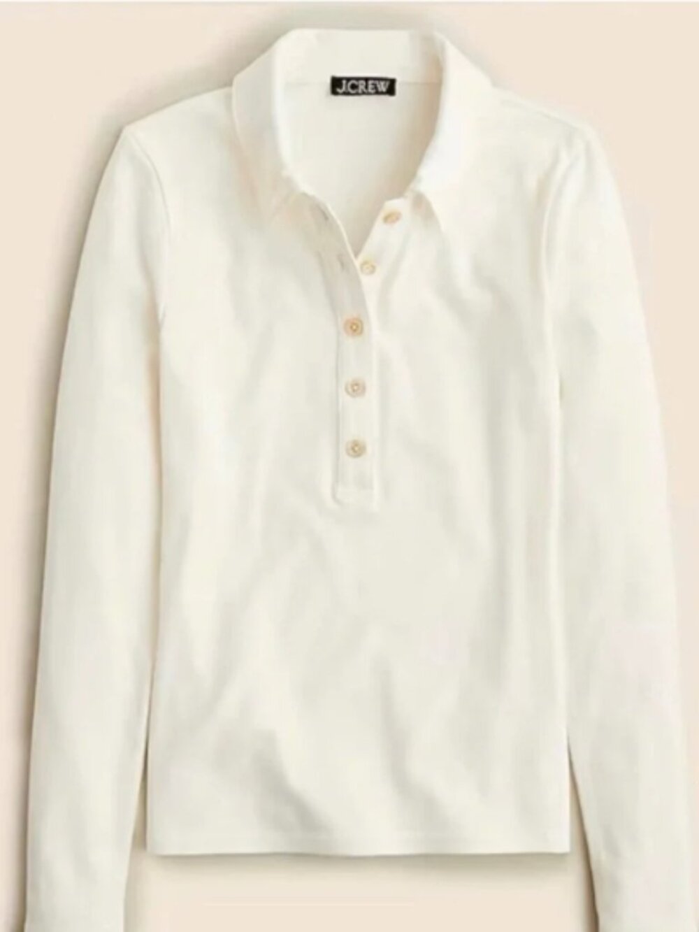 J. Crew women's long-sleeve ivory ribbed polo, size XS
